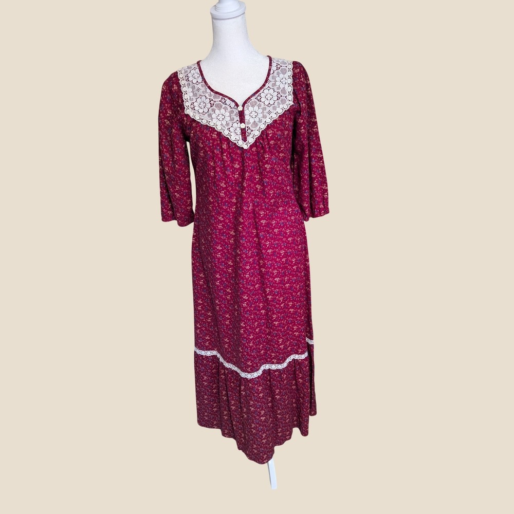 Vintage Naturally Yours Honolulu Hawaii Floral Lace Prairie Maxi Dress Size 6